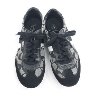 Coach JOSS Black Suede Gray Signature Monogram Canvas Lace Up Casual Sneakers